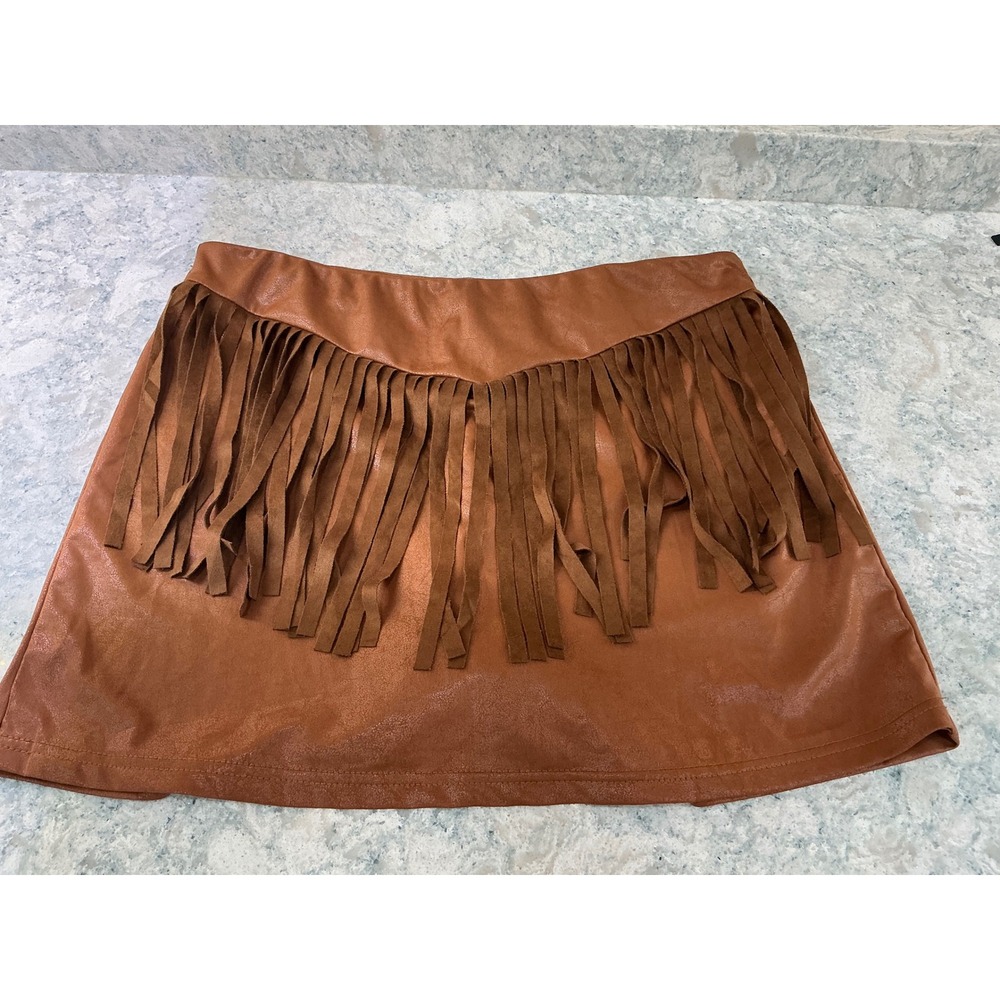 Two Fly Co Skort Round Up Saddle Large Copper Faux Leather Fringe Western Skirt